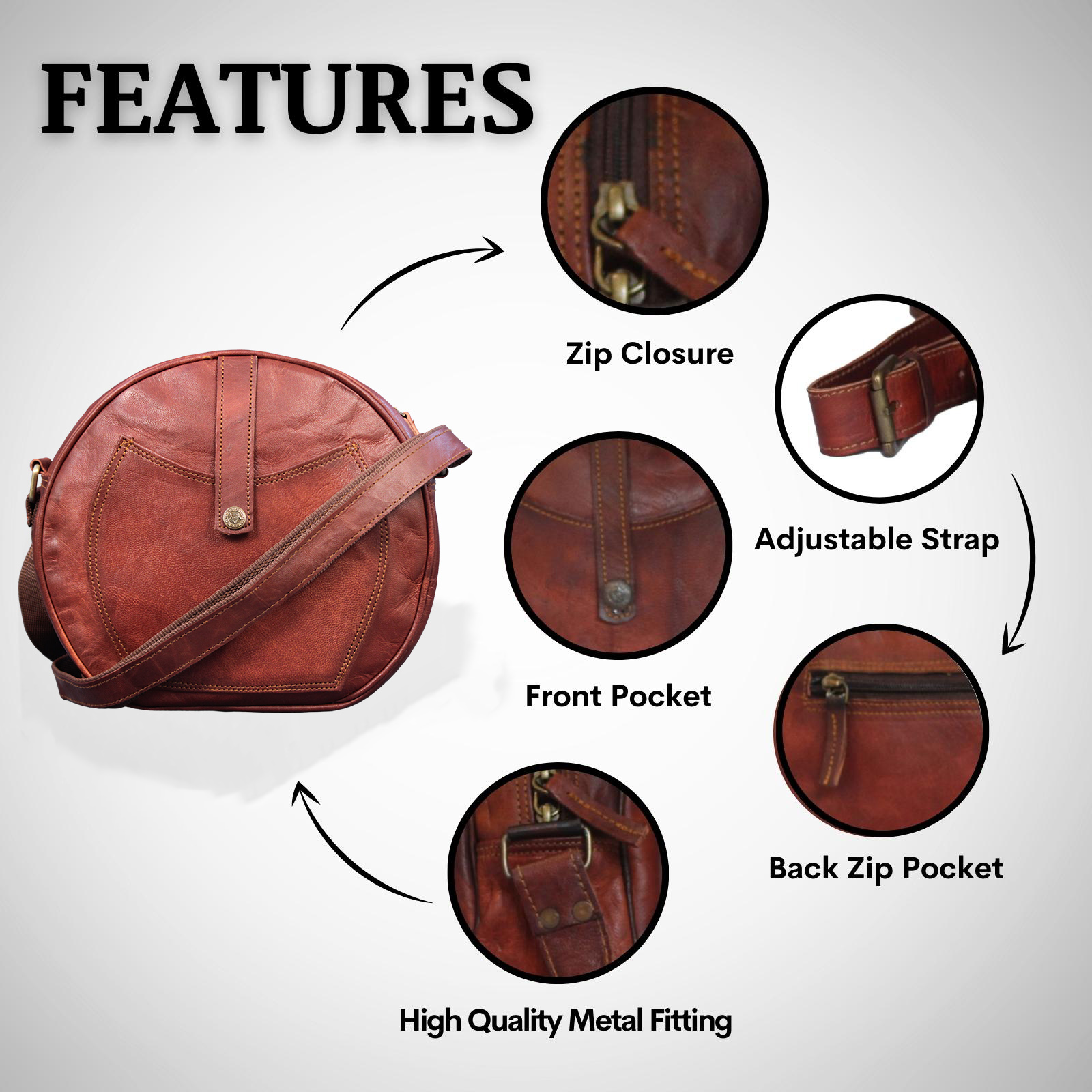 Crossbody Purse Soft Leather Hobo Women Semi Circle Zipper Brown Bag